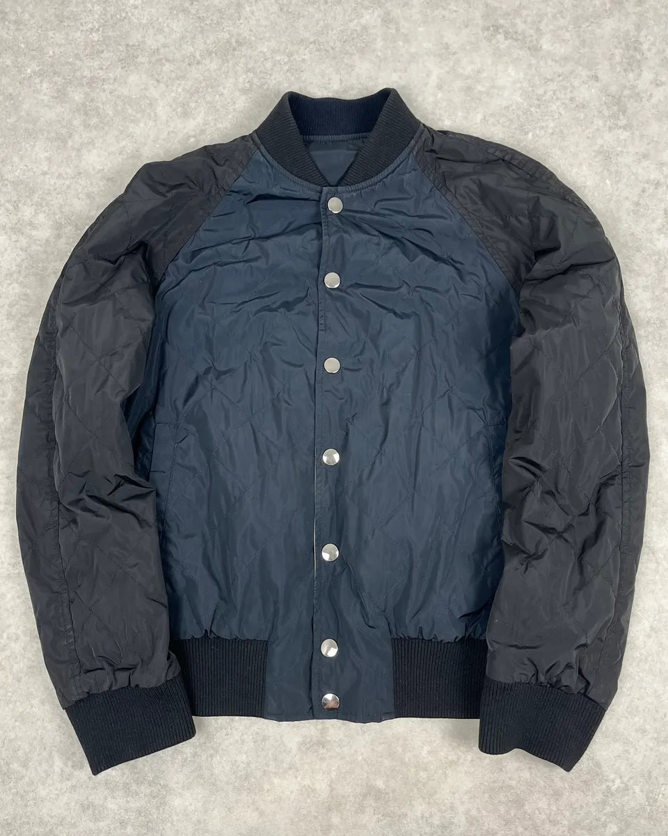 2000s Dries Van Noten Navy & Beige Nylon Reversible Bomber Jacket ellusWp 0