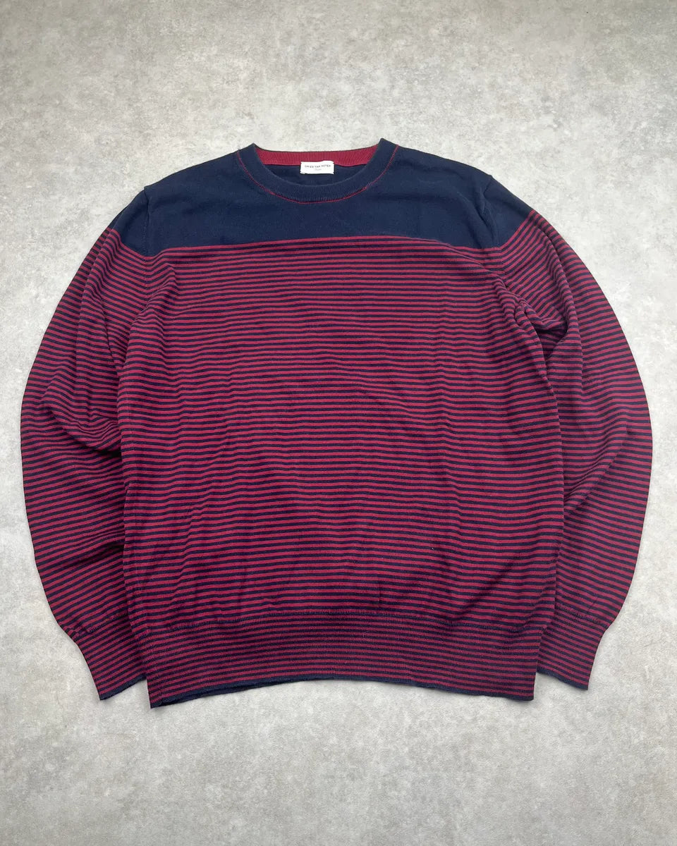 2000s Dries van Noten Navy & Bordeaux Striped Sweater vjdssxz 0
