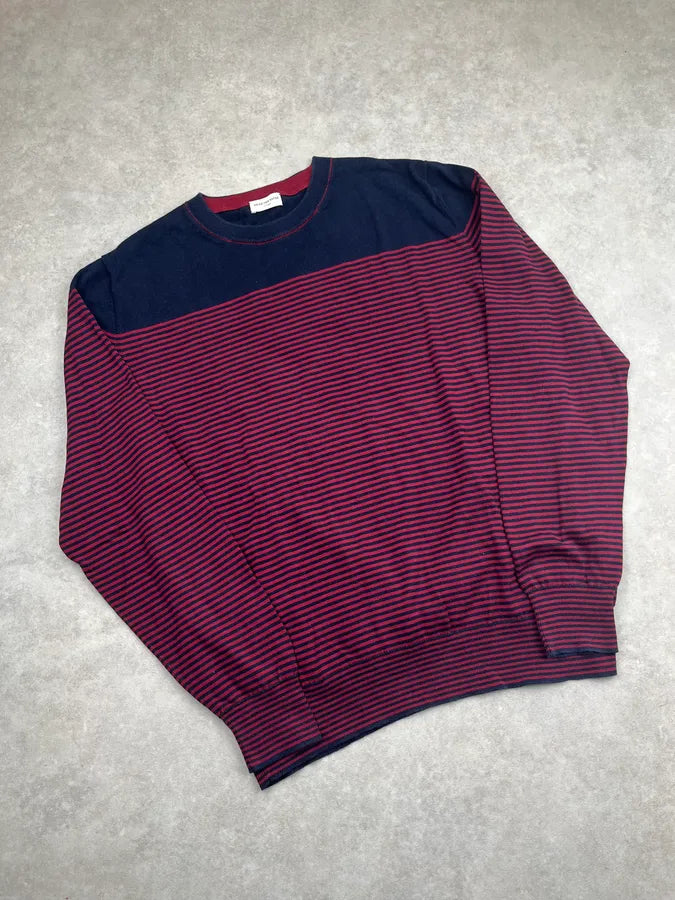 2000s Dries van Noten Navy & Bordeaux Striped Sweater vjdssxz 3