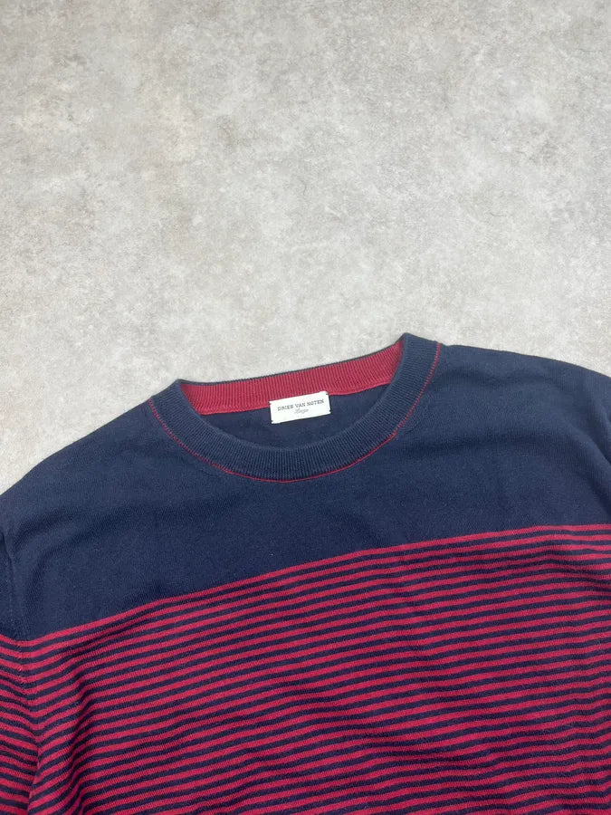 2000s Dries van Noten Navy & Bordeaux Striped Sweater vjdssxz 4