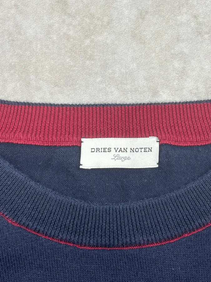 2000s Dries van Noten Navy & Bordeaux Striped Sweater vjdssxz 7
