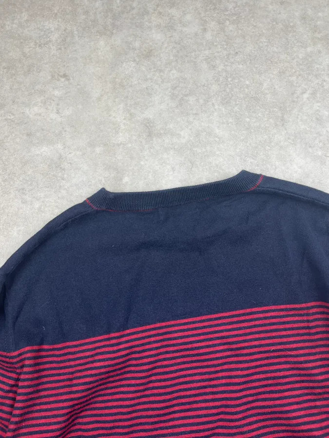 2000s Dries van Noten Navy & Bordeaux Striped Sweater vjdssxz 6