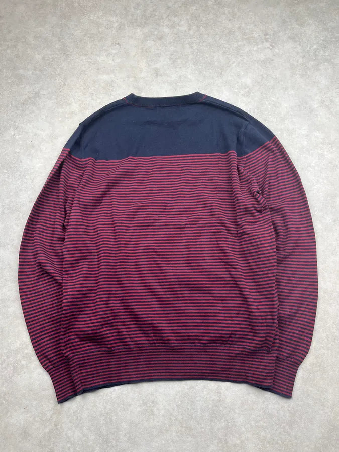 2000s Dries van Noten Navy & Bordeaux Striped Sweater vjdssxz 5