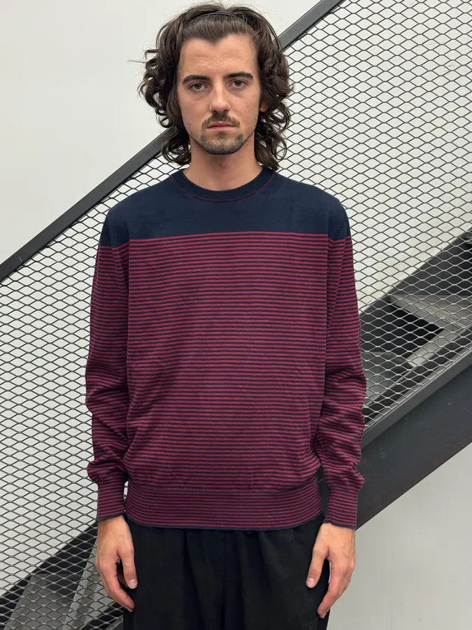 2000s Dries van Noten Navy & Bordeaux Striped Sweater vjdssxz 1
