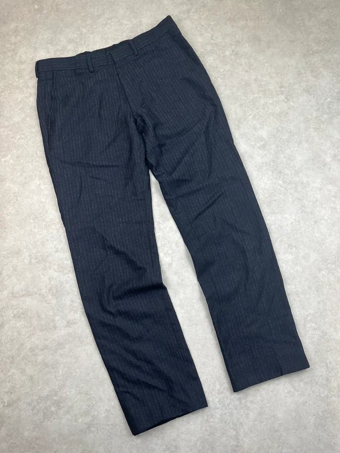2000s Dries Van Noten Navy Obscure Stripes Tailored Pants TXLHrOv 4