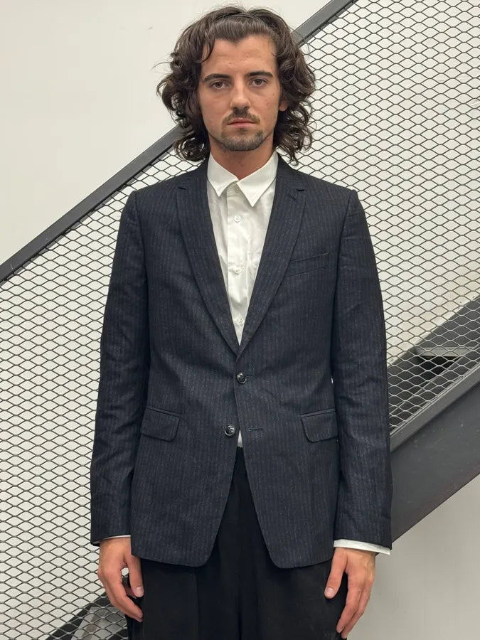 2000s Dries Van Noten Navy Classy Pinstriped Blazer Jacket mbURxcL 1