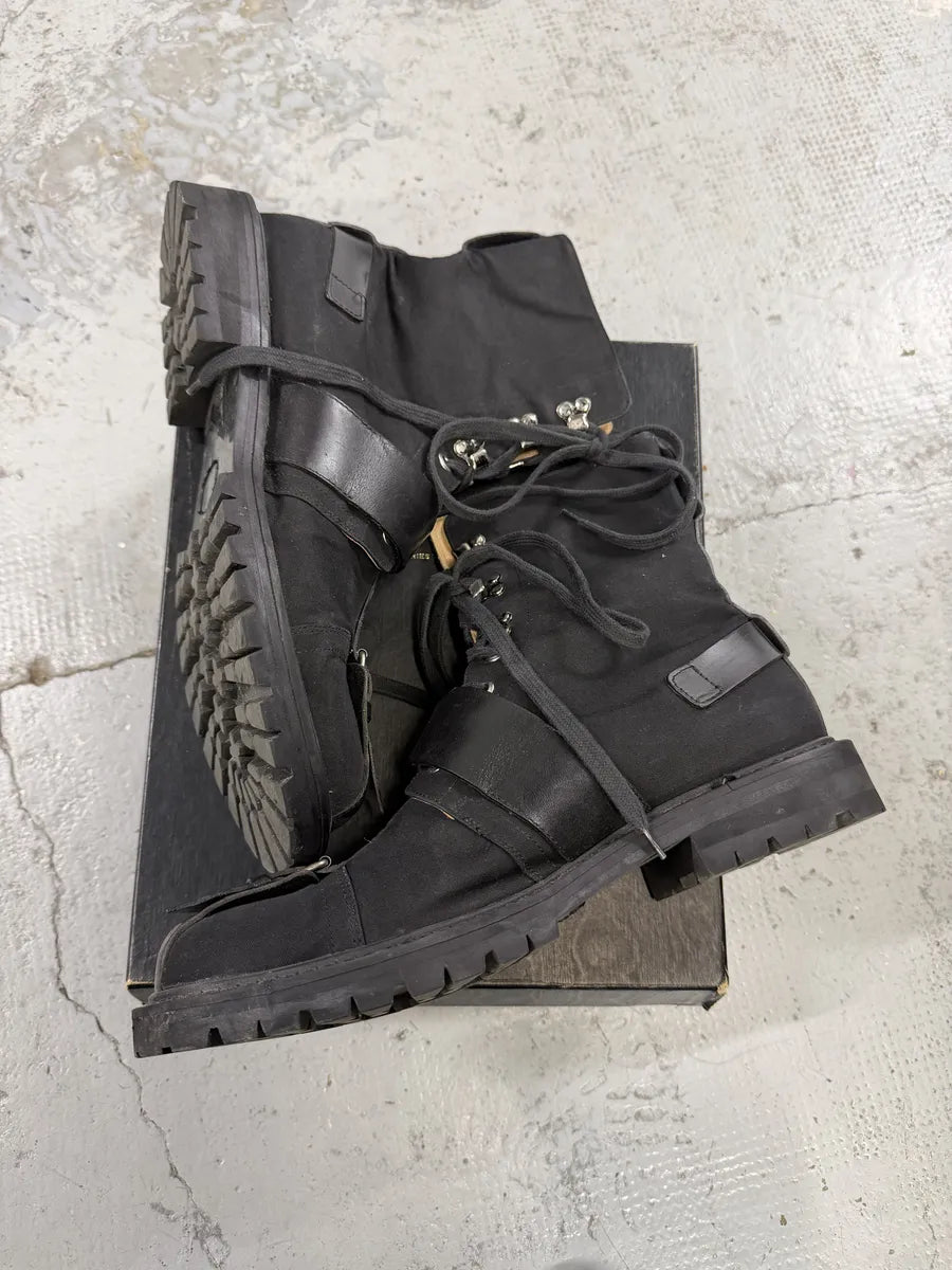 2000s Dries Van Noten Stras Combat Black Leather Boots LoZmXfN 2