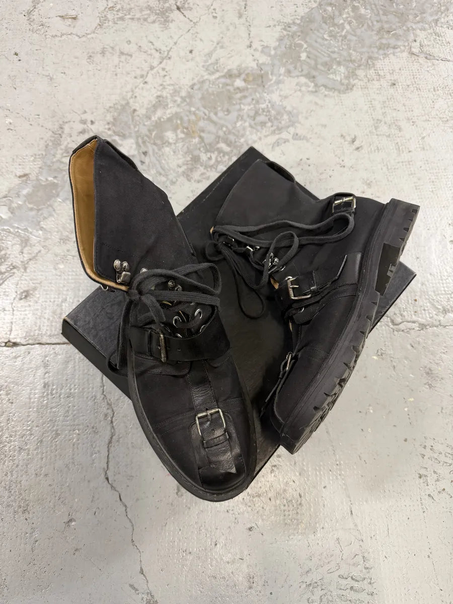 2000s Dries Van Noten Stras Combat Black Leather Boots LoZmXfN 3