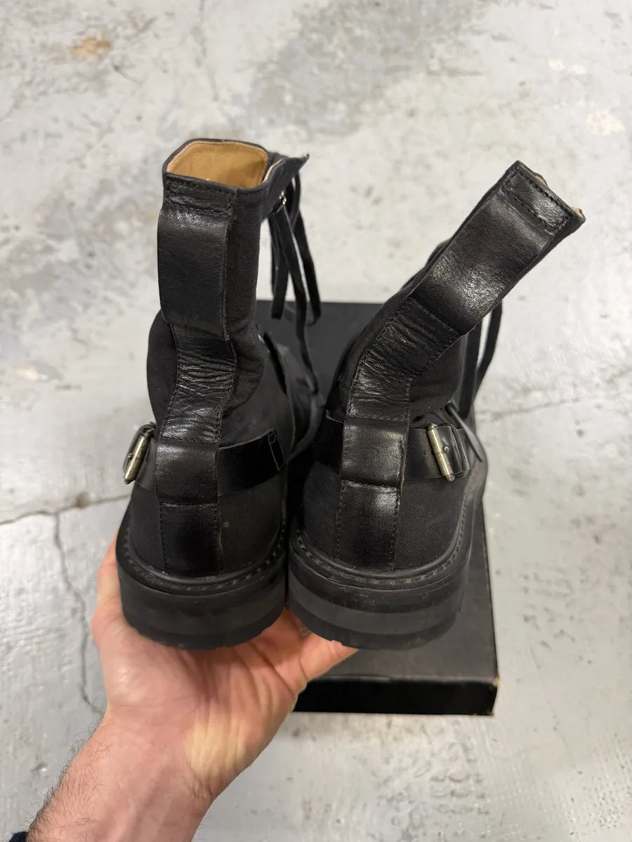 2000s Dries Van Noten Stras Combat Black Leather Boots LoZmXfN 4