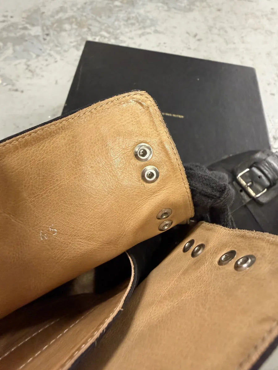 2000s Dries Van Noten Stras Combat Black Leather Boots LoZmXfN 6