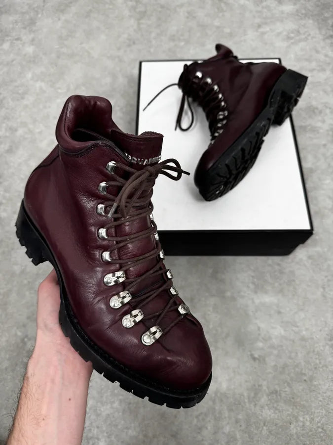 2000s Dsquared2 Black & Burgundy Red Leather Boots NXFWNZj 0