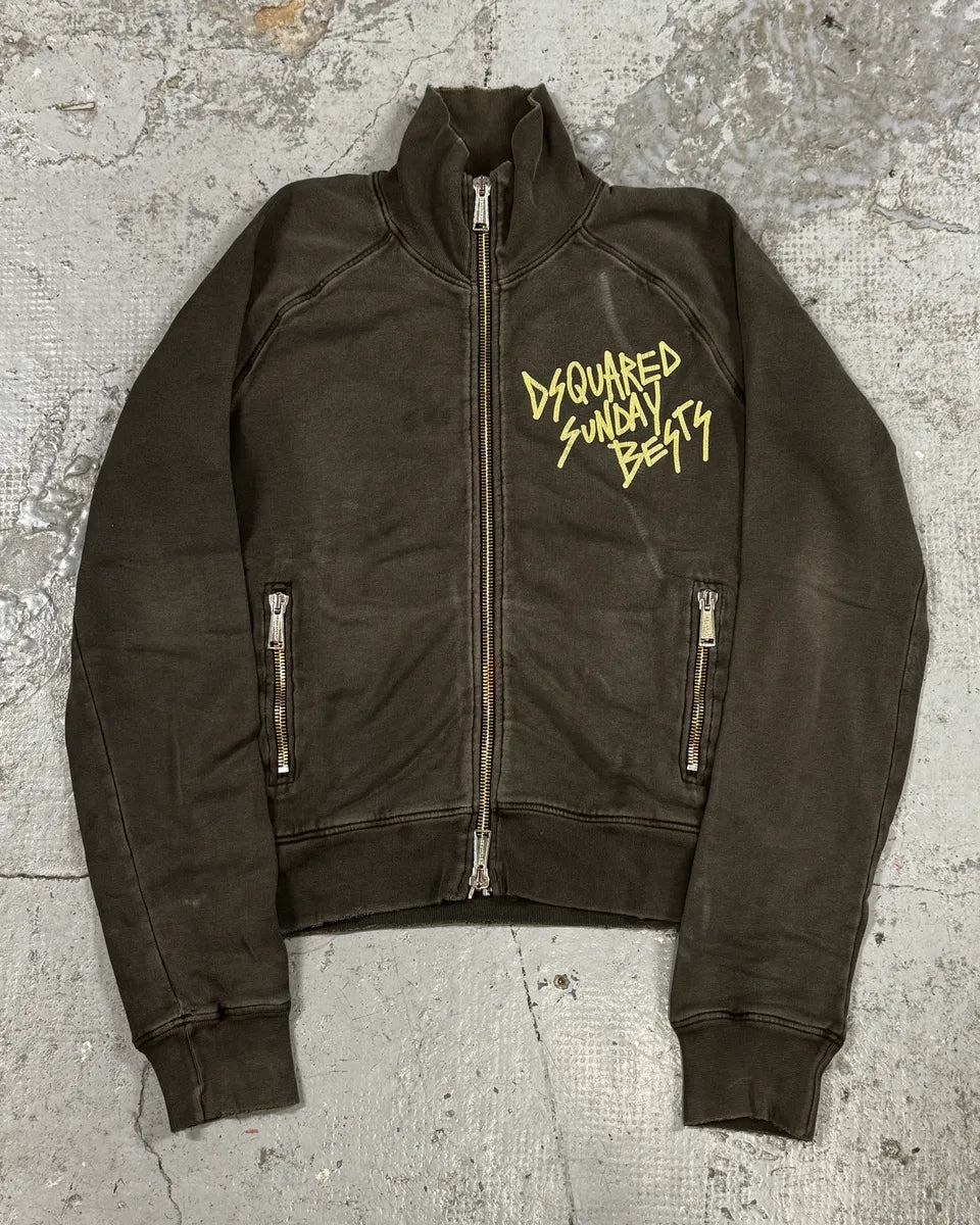 2000s Dsquared2 Brown « Sunday Bet » Zip-up Sweater eVRfUkM 0