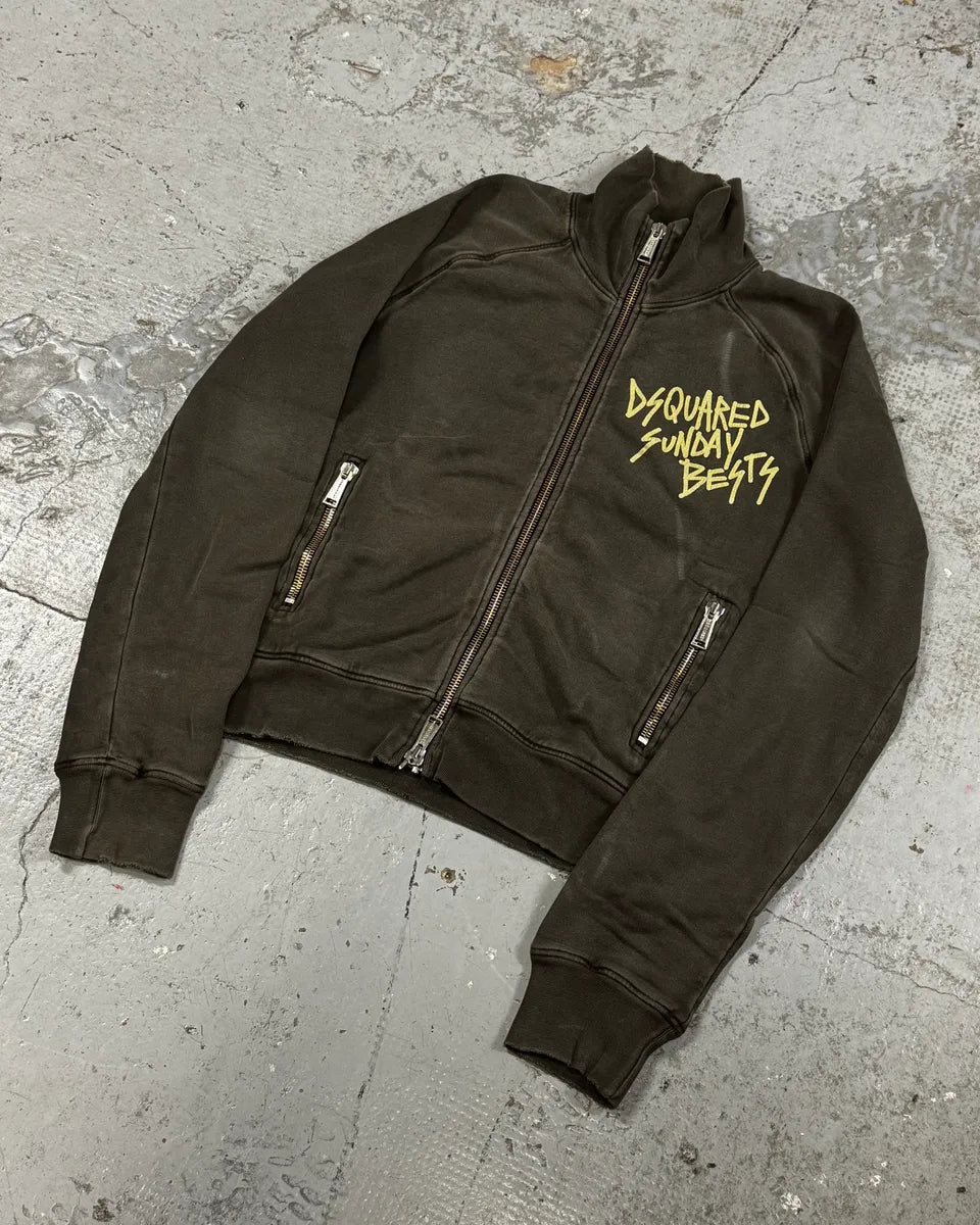 2000s Dsquared2 Brown « Sunday Bet » Zip-up Sweater eVRfUkM 1