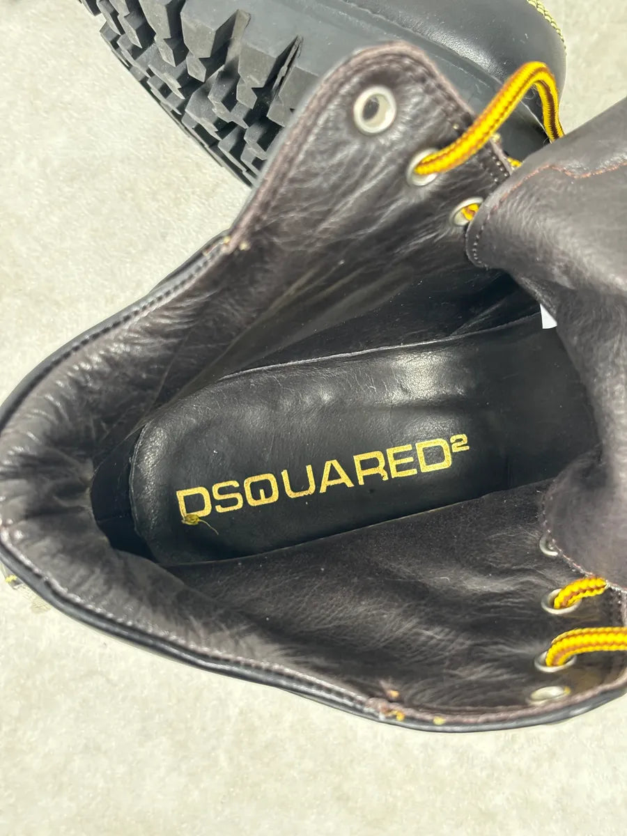 2000s Dsquared2 Black Leather Contrast Stitch Boots LImtQWy 15