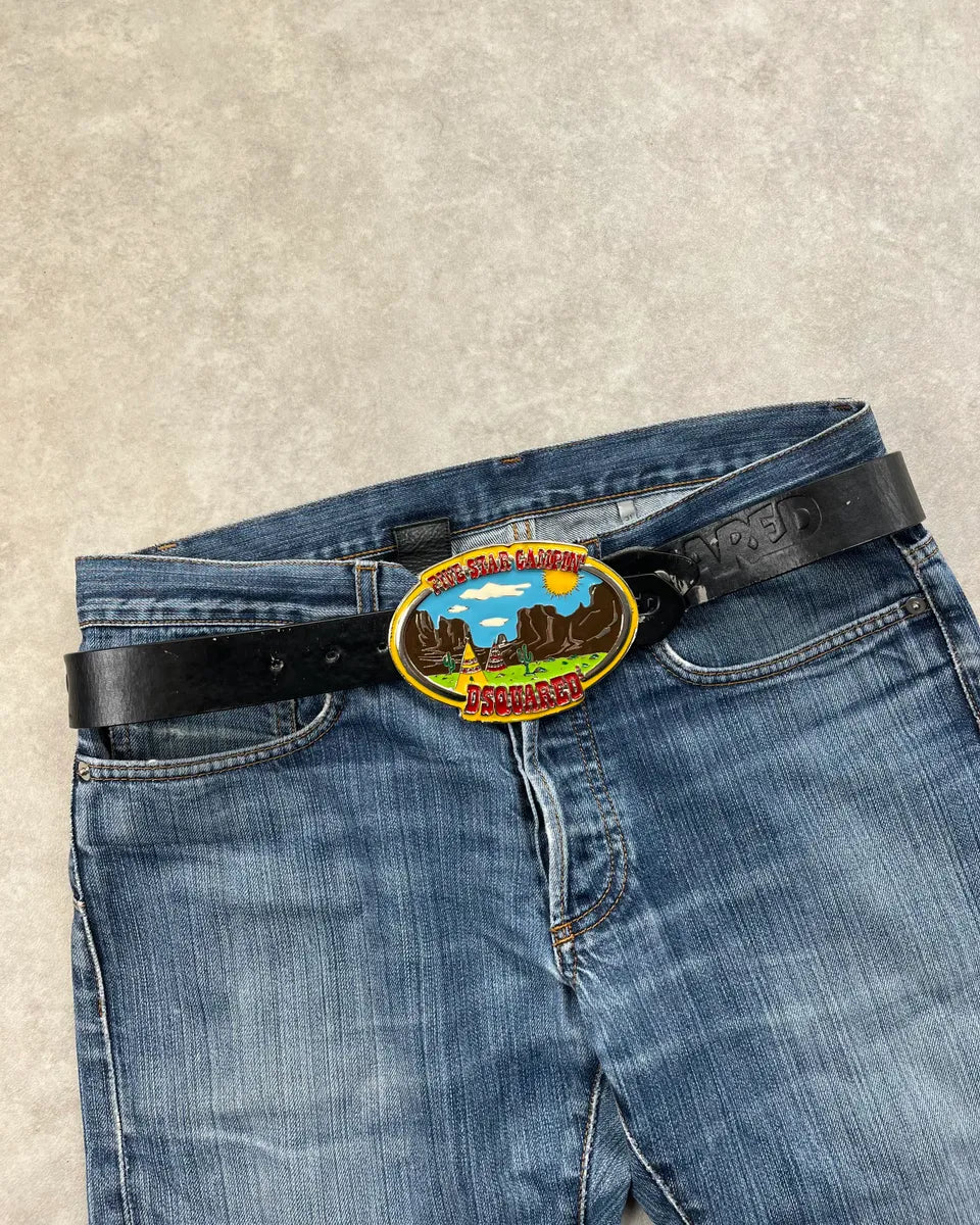 SS2006 Dsquared2 Black Leather Western Indian Desert Valley Belt jbiIDoD 0