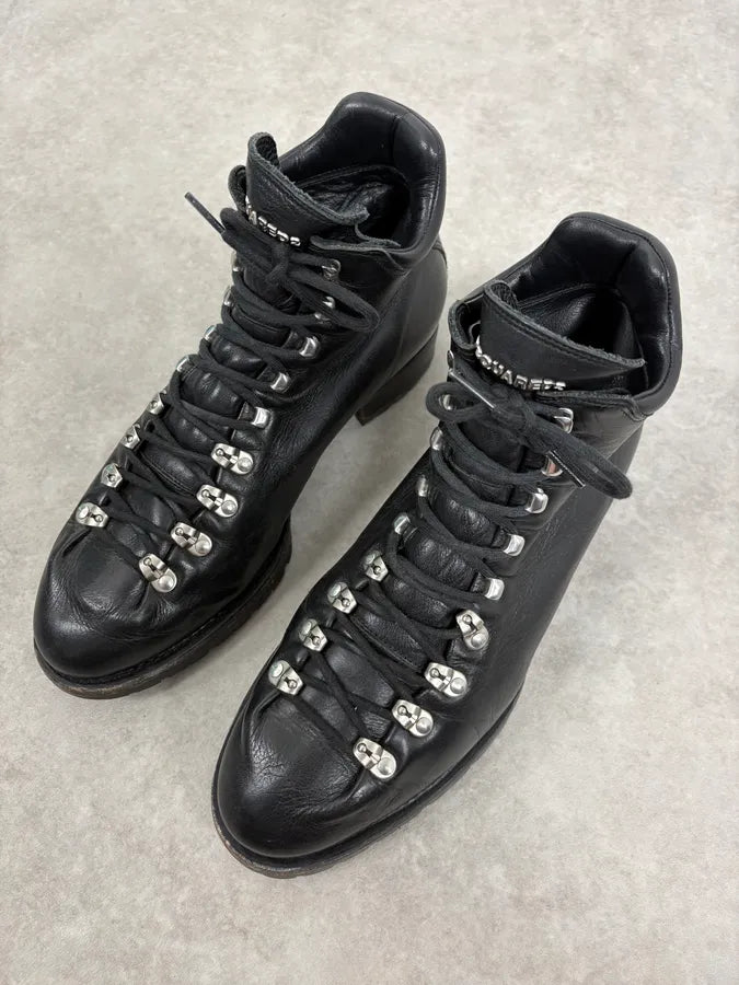 2000s Dsquared2 Black Leather Hiking Boots wWnpeFv 2