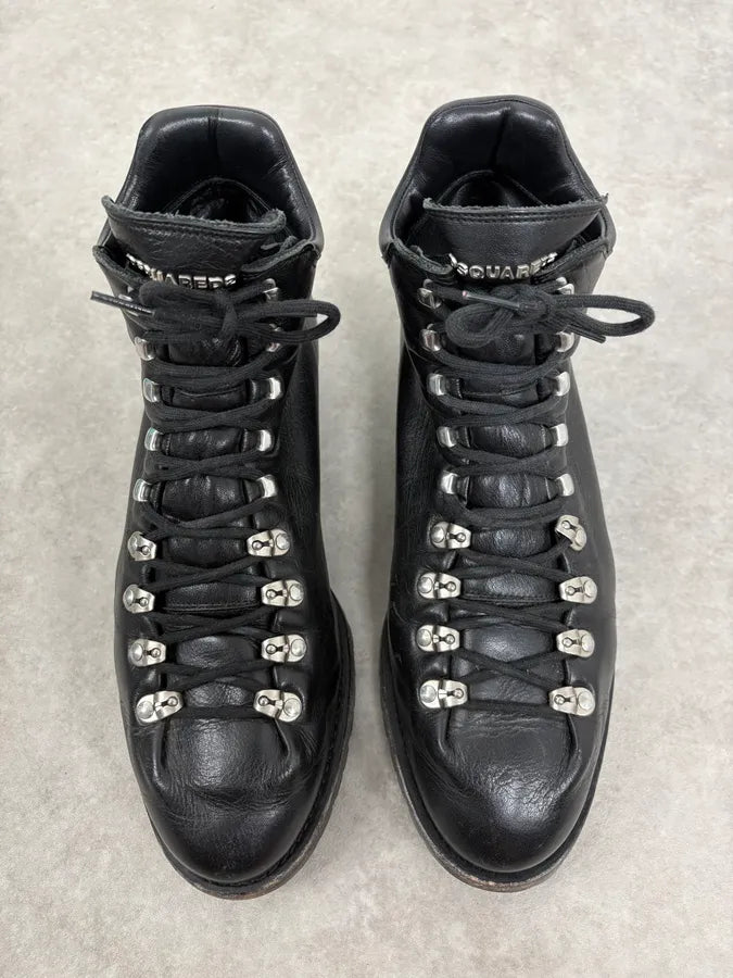 2000s Dsquared2 Black Leather Hiking Boots wWnpeFv 1