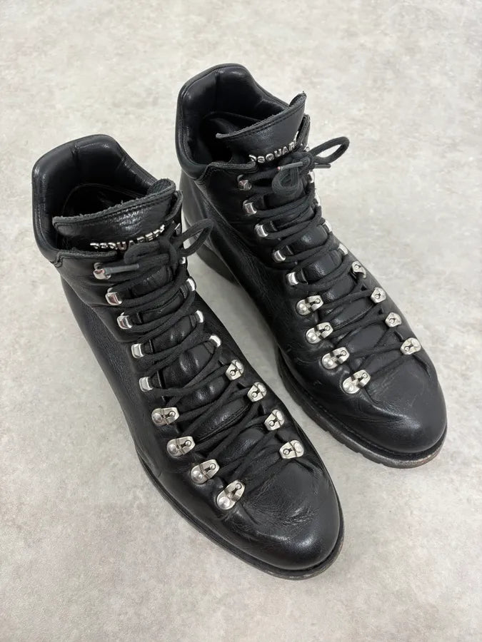 2000s Dsquared2 Black Leather Hiking Boots wWnpeFv 3