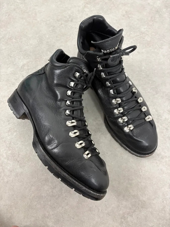 2000s Dsquared2 Black Leather Hiking Boots wWnpeFv 4