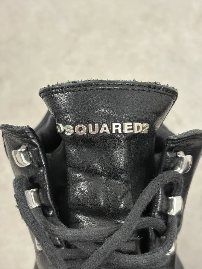 2000s Dsquared2 Black Leather Hiking Boots wWnpeFv 6