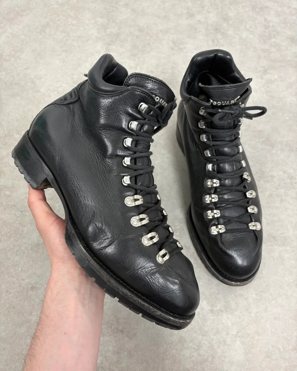 2000s Dsquared2 Black Leather Hiking Boots wWnpeFv 0