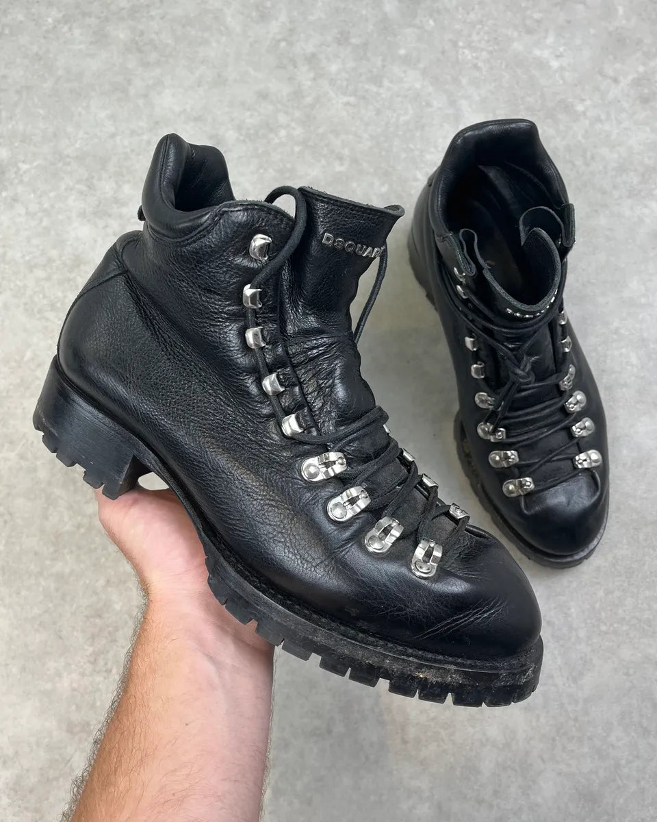 2000s Dsquared2 Black Leather Lace-Up Combat Boots WYdhqhq 0