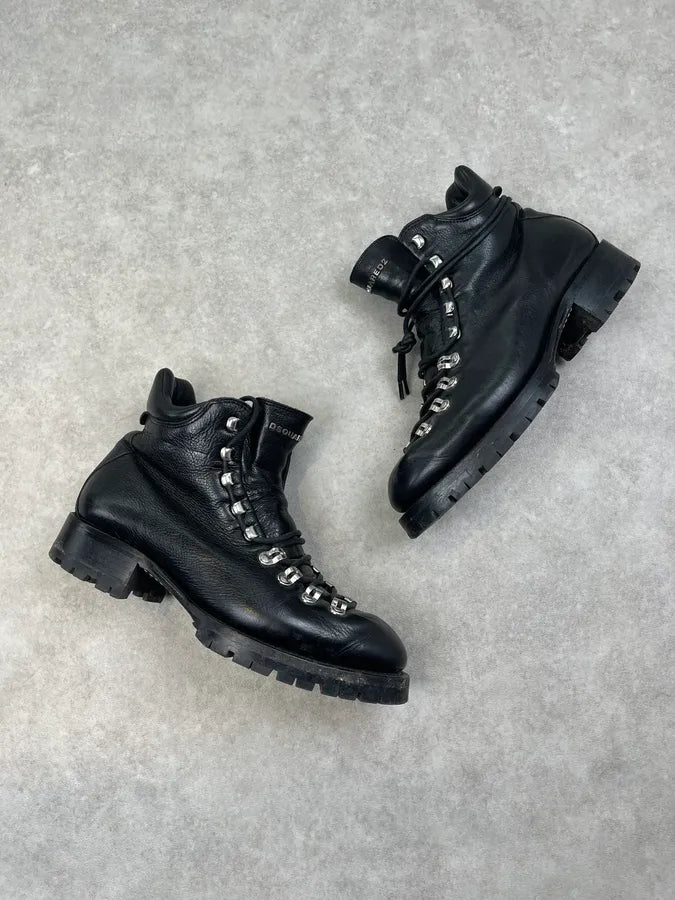 2000s Dsquared2 Black Leather Lace-Up Combat Boots WYdhqhq 2