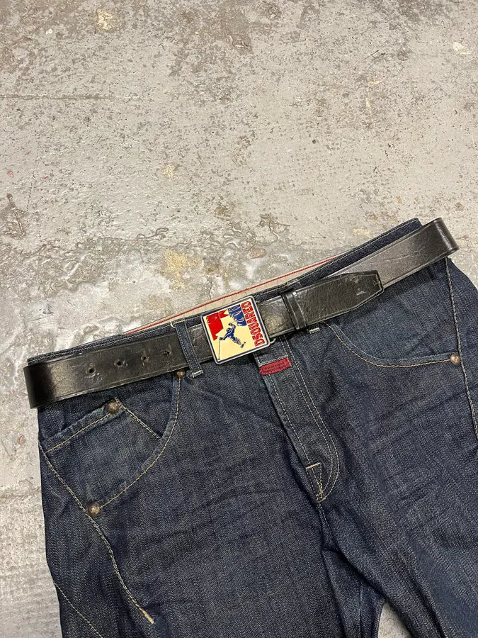 2000s Dsquared2 Black Leather Ski Buckle Belt zUMcJLj 1