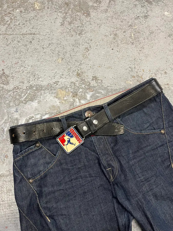 2000s Dsquared2 Black Leather Ski Buckle Belt zUMcJLj 2