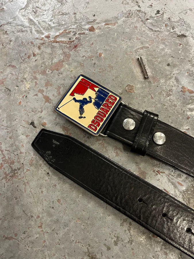 2000s Dsquared2 Black Leather Ski Buckle Belt zUMcJLj 4