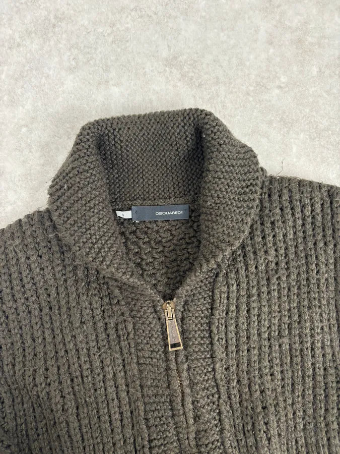 2000s Dsquared2 Brown Premium Zip-up Cardigan Sweater fCnkdkL 3