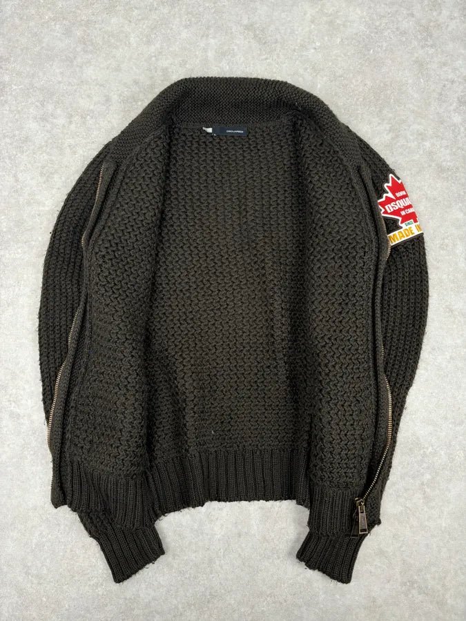 2000s Dsquared2 Brown Premium Zip-up Cardigan Sweater fCnkdkL 6