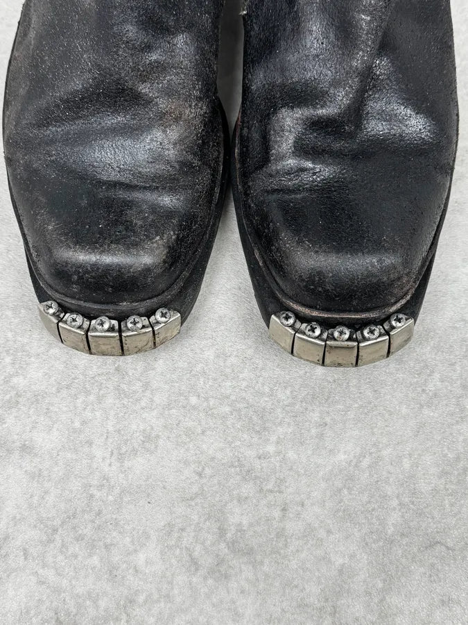 2000s Dsquared2 Black Rock Metal Ankle Biker Leather Boots esthLCZ 4