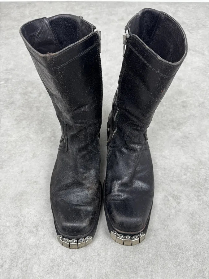 2000s Dsquared2 Black Rock Metal Ankle Biker Leather Boots esthLCZ 2