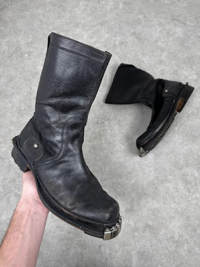 2000s Dsquared2 Black Rock Metal Ankle Biker Leather Boots esthLCZ 0