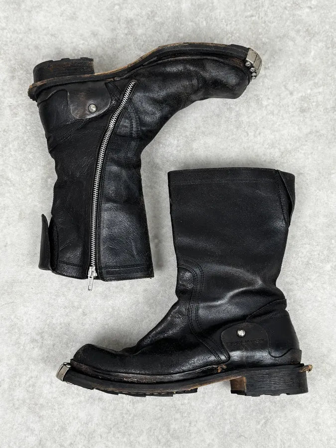 2000s Dsquared2 Black Rock Metal Ankle Biker Leather Boots esthLCZ 1