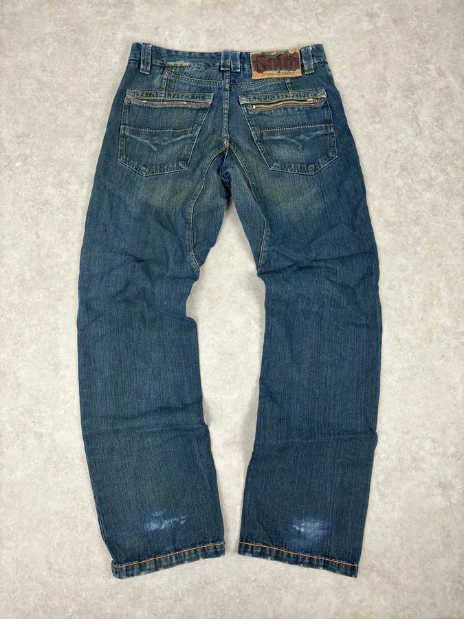 2000s Dsquared2 Blue Faded Wide Denim Jeans yeAfjfp 5