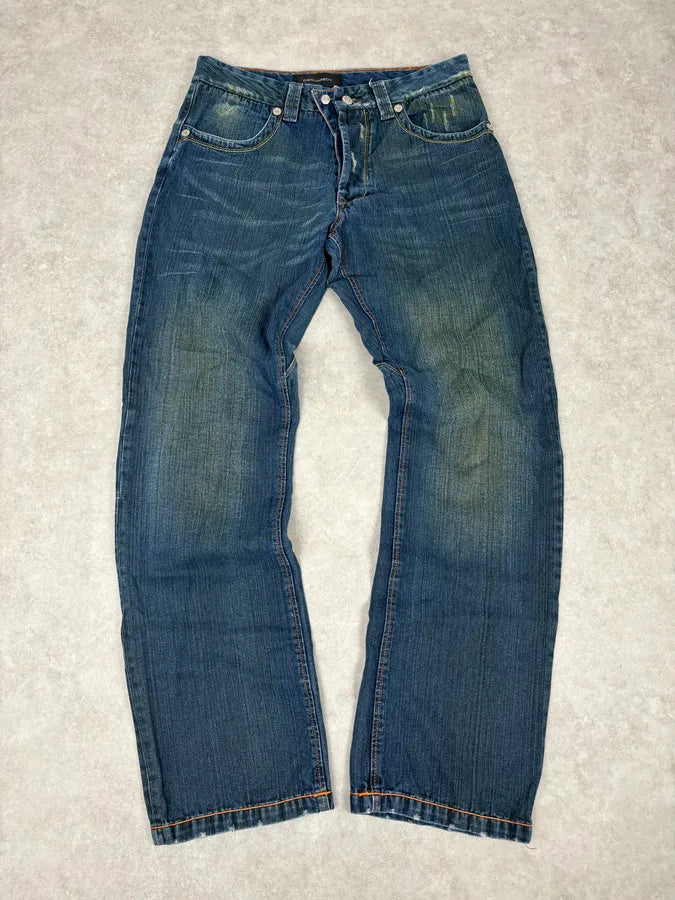 2000s Dsquared2 Blue Faded Wide Denim Jeans yeAfjfp 0