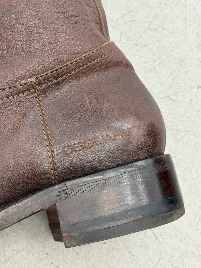 2000s Dsquared2 Brown Leather Ankle Boots DParrzN 2