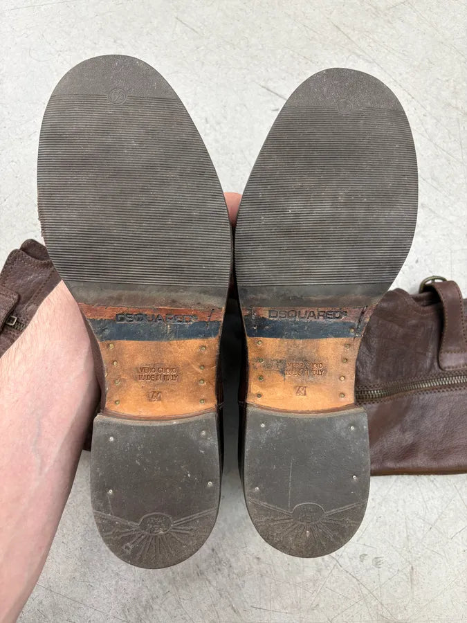 2000s Dsquared2 Brown Leather Ankle Boots DParrzN 1