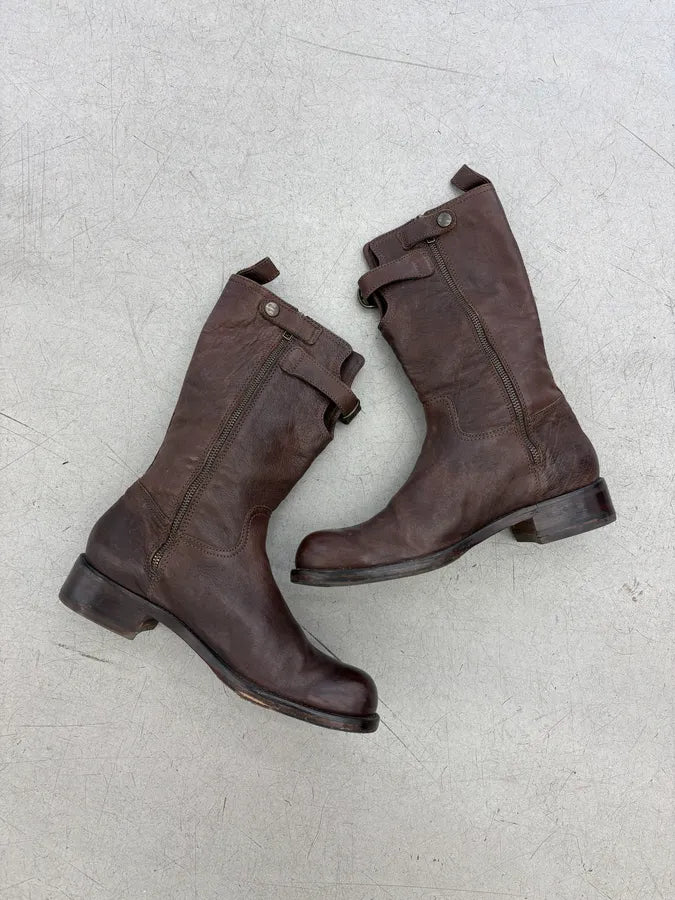 2000s Dsquared2 Brown Leather Ankle Boots DParrzN 3