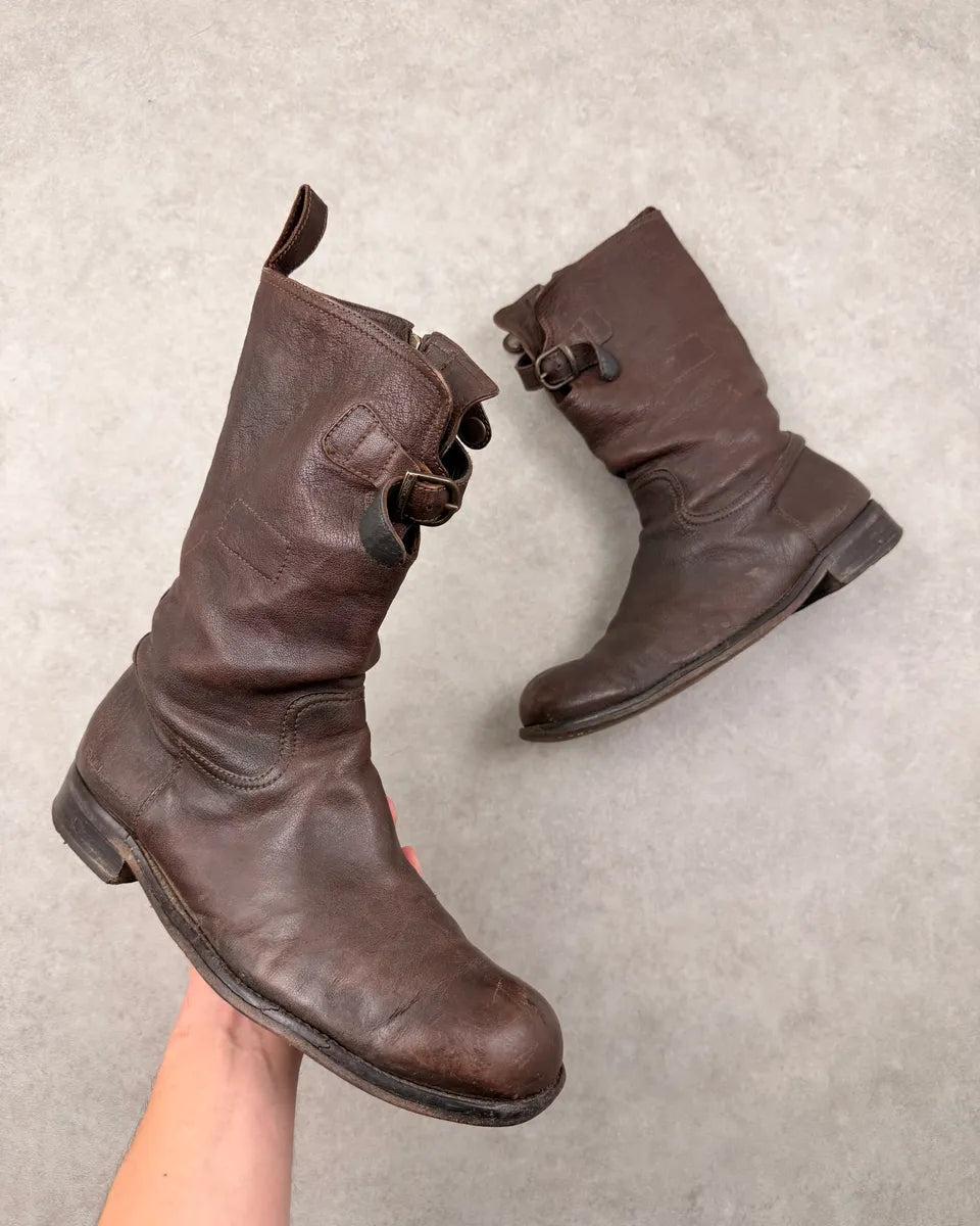 2000s Dsquared2 Brown Leather Buckle Boots YhqtlDN 0
