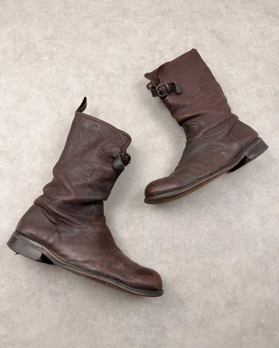 2000s Dsquared2 Brown Leather Buckle Boots YhqtlDN 1