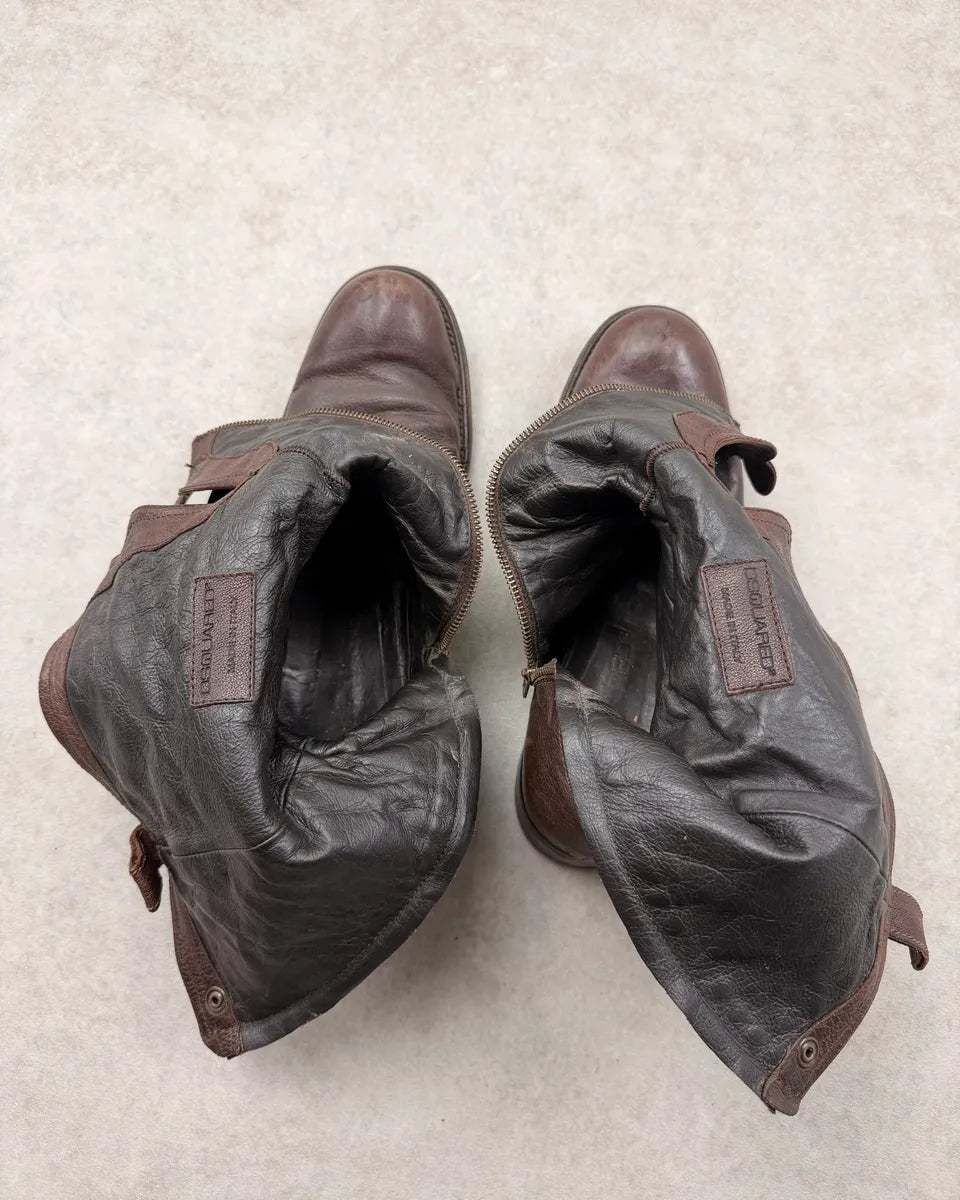 2000s Dsquared2 Brown Leather Buckle Boots YhqtlDN 12
