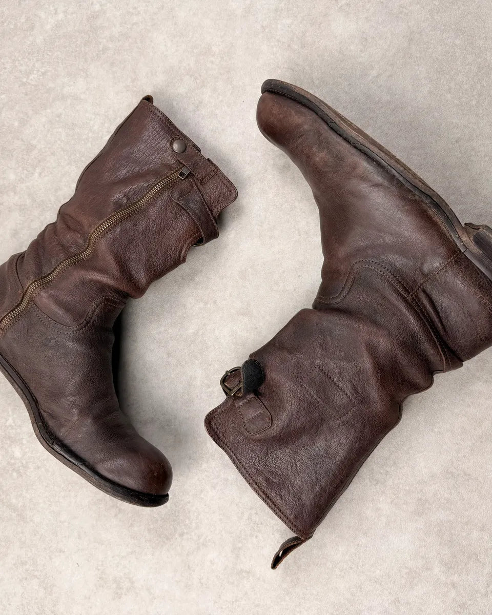 2000s Dsquared2 Brown Leather Buckle Boots YhqtlDN 2