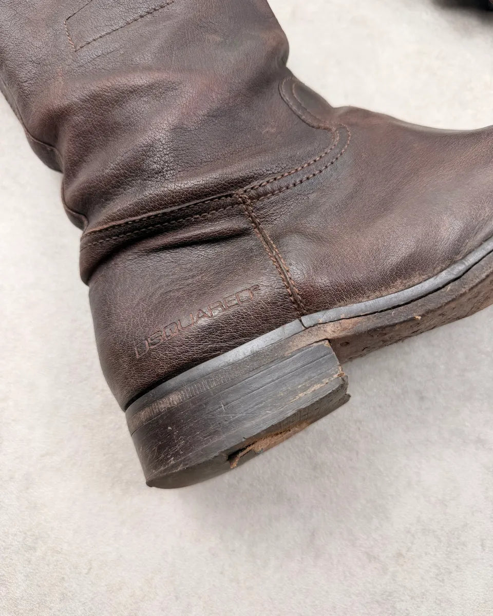 2000s Dsquared2 Brown Leather Buckle Boots YhqtlDN 3