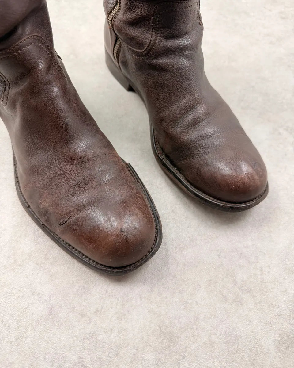 2000s Dsquared2 Brown Leather Buckle Boots YhqtlDN 4