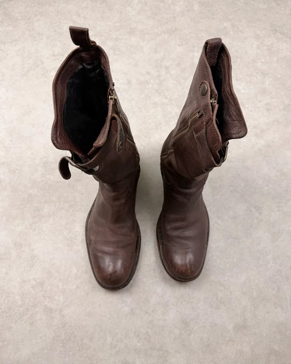 2000s Dsquared2 Brown Leather Buckle Boots YhqtlDN 5