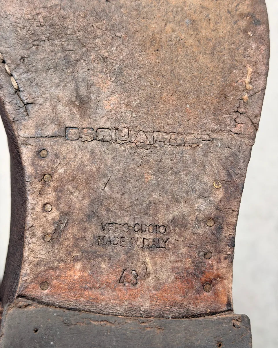 2000s Dsquared2 Brown Leather Buckle Boots YhqtlDN 7