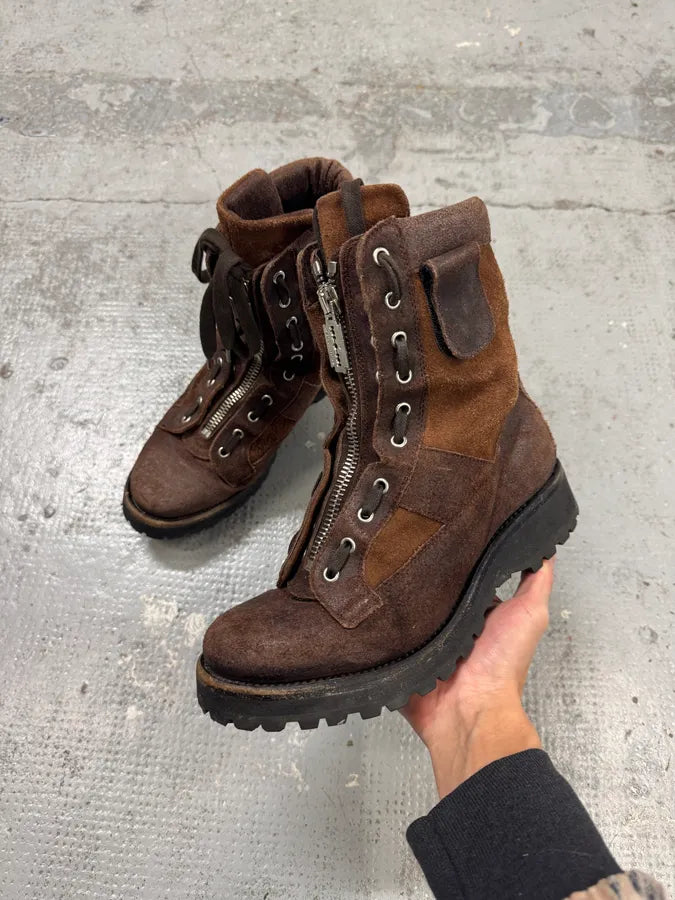 2000s Dsquared2 Brown Leather Front Zip Boots UpwuxPZ 0